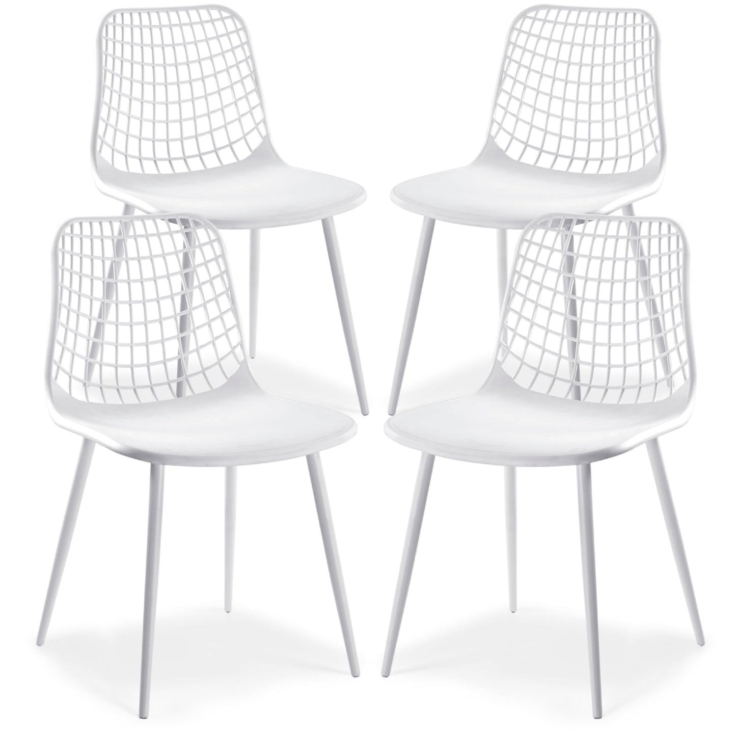 POLY & BARK Isla Modern Dining Chairs Set of 4 – Mid Century Modern Plastic Dining Chair with Metal Legs – Kitchen & Dining Room Chairs – Indoor/Outdoor – White