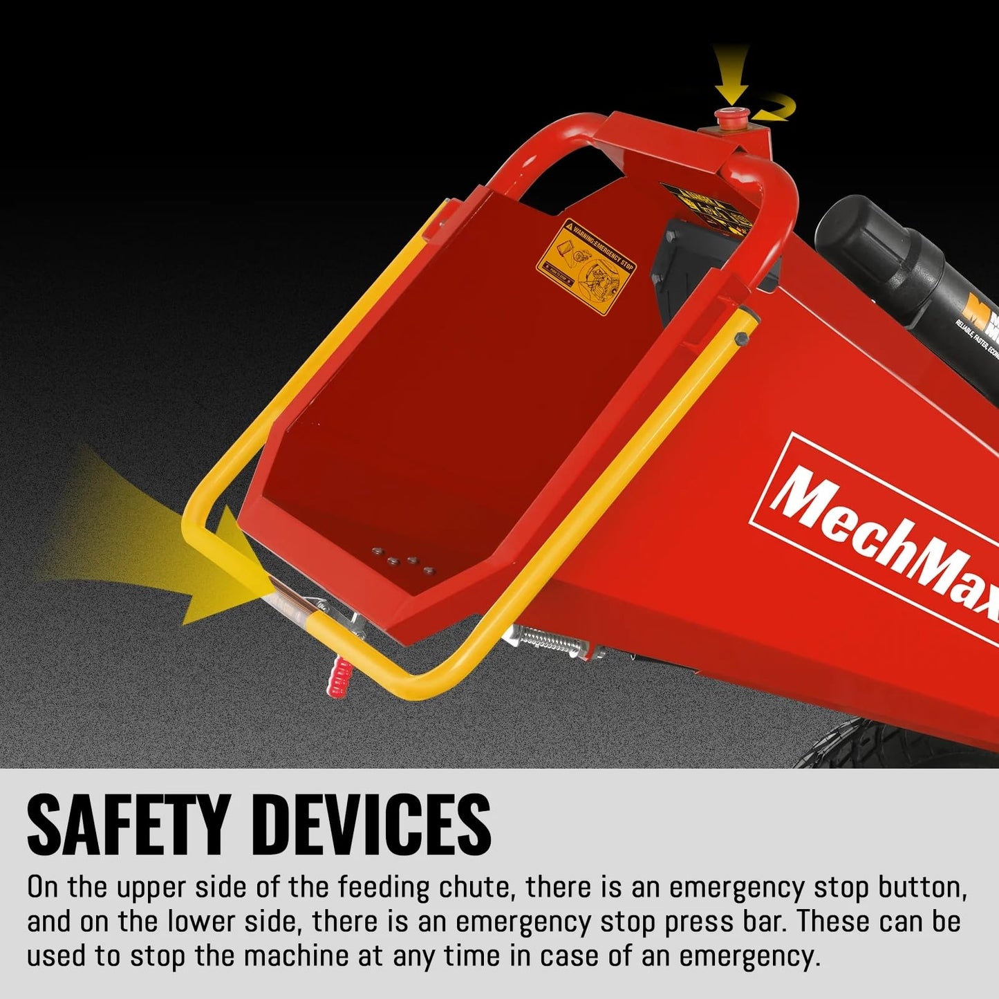 MechMaxx 6 inch ZONSEN 459cc 15hp E-Start Gas Powered 4-Wheels Wood Chipper Shredder Mulcher with Towbar/Tail Light/Emergency Stop Button/Stop Bar, Model B150 Red