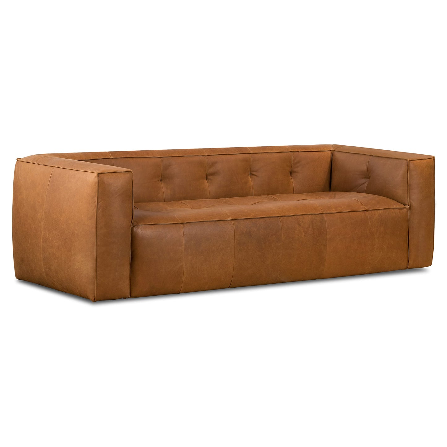POLY & BARK Capa 96.5" Sofa – Chocolate Brown Full-Grain Pure-Aniline Italian Leather, Boxy Modern Design, Feather-Fiber Cushions, Solid Wood Frame