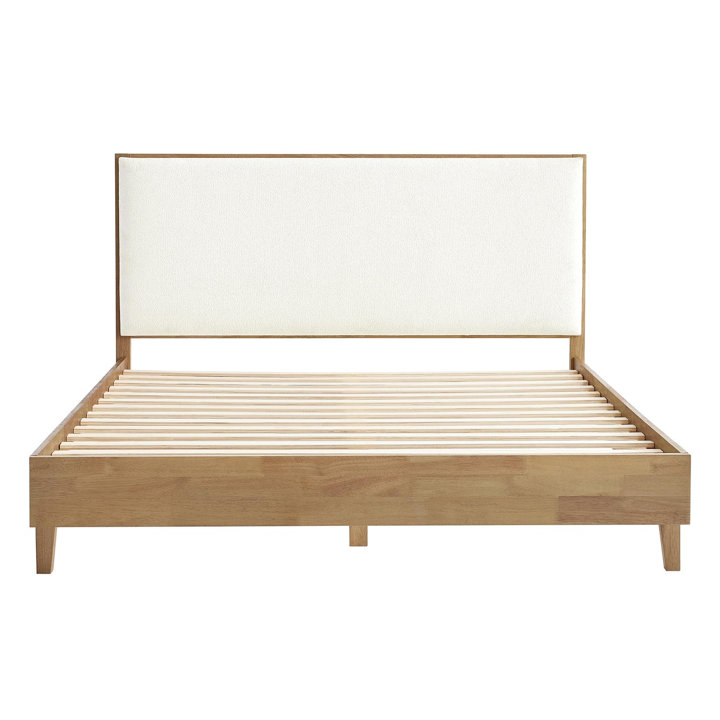 CHITA Queen Size Platform Bed Frame, with Boucle Upholstered Headboard and Wooden Slats Support, No Box Spring Required, Easy Assembly, Walnut
