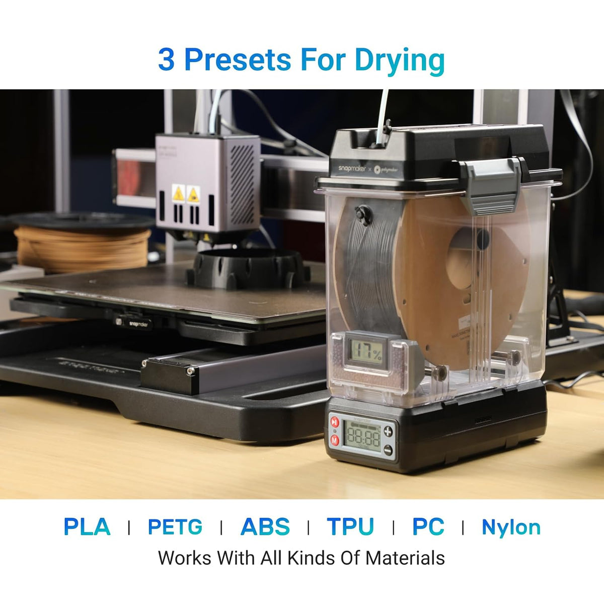 Snapmaker Filament Dryer,3D Printer Filament Dryer and Storage Box with 360°PTC Fast Heater for Keeping Filament Dry,Compatible with 1.75/2.85/3mm PLA PETG ABS TPU ASA PA PC PVA