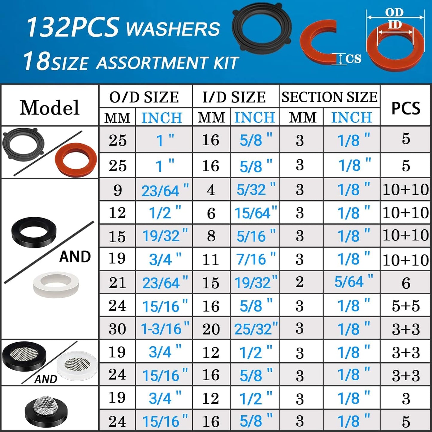 ZDBB 80 Pcs Garden Hose Gasket Rubber Seal, Fits All Standard 3/4 Inch Outdoor Hose Fittings with Heavy Duty Red and Black Self-Locking Tabs to Hold The Gasket Securely in The Fitting