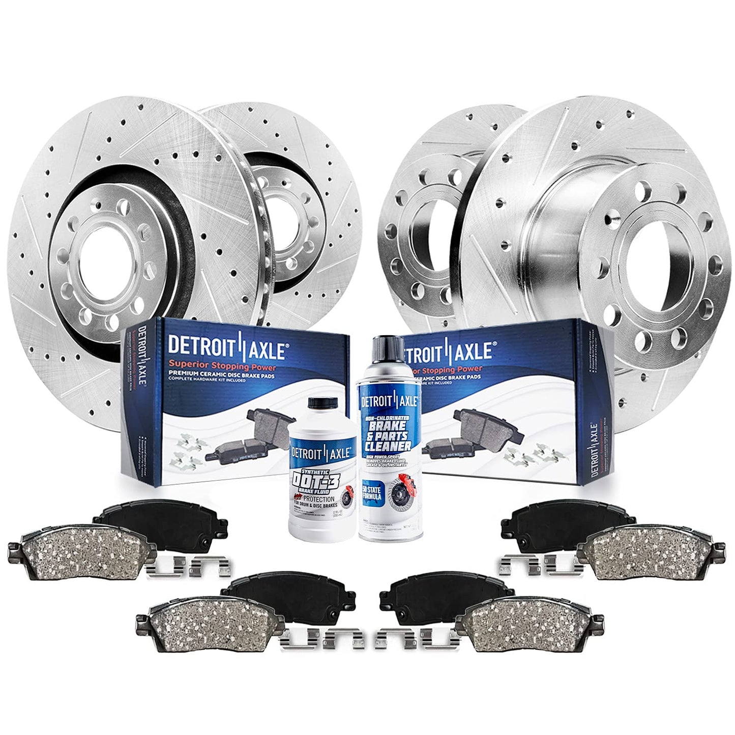 Detroit Axle - Brake Kit for Chevy GMC Silverado Sierra 1500 Tahoe Yukon XL Suburban Escalade ESV Drilled Disc Rotors Ceramic Brakes Pads Replacement : 12.99" Front & 13.58" Rear Rotor