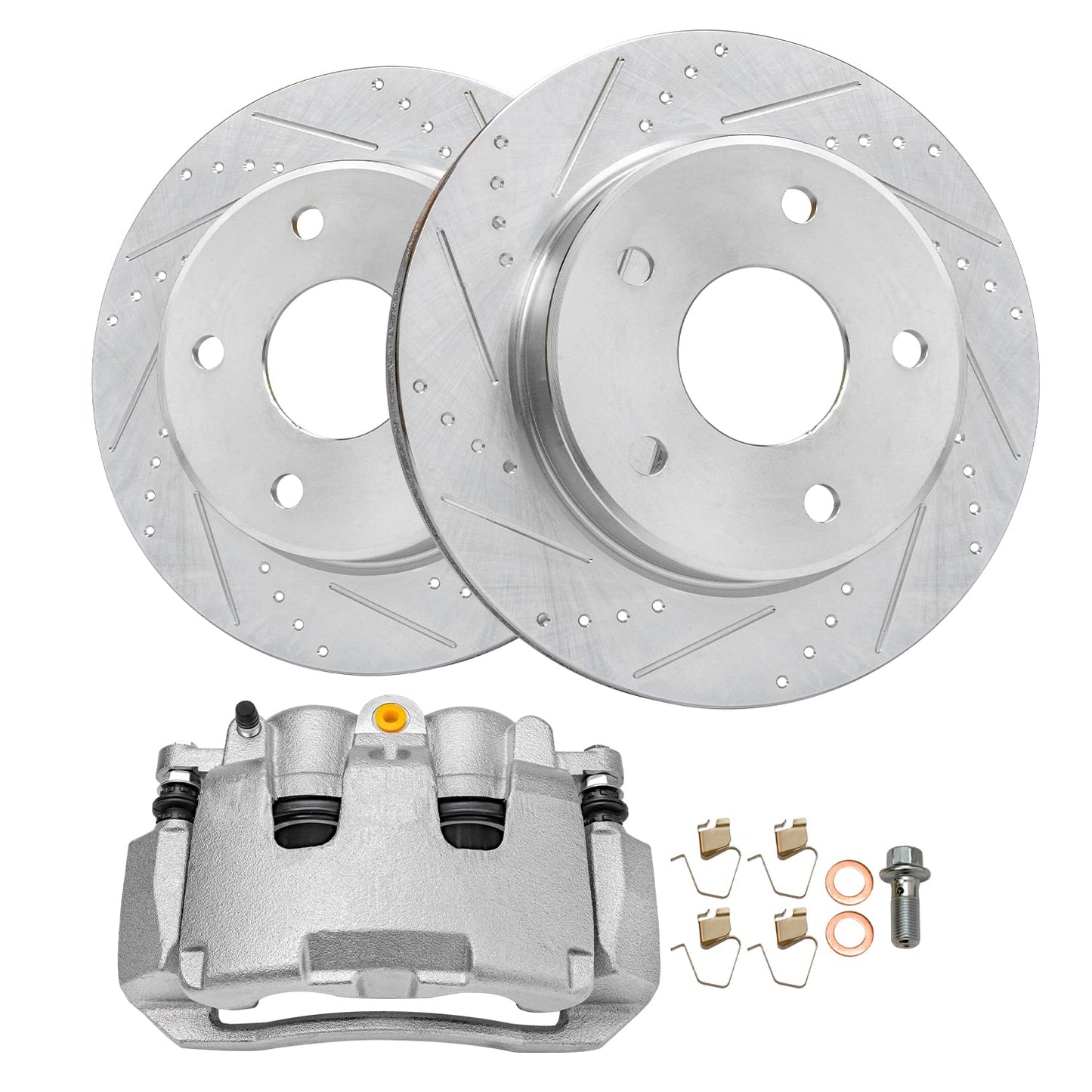 Detroit Axle - Front Brake Kit for Chevy GMC Silverado Sierra Suburban Express Savana 1500 Tahoe Yukon XL Escalade ESV EXT XTS Drilled & Slotted Brake Rotors Ceramic Brakes Pads : 12.99'' inch Rotor