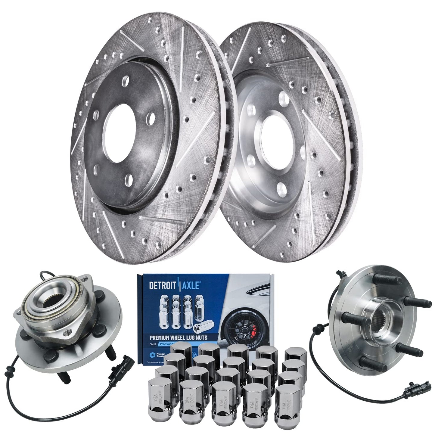 Detroit Axle - Brake Kit for 12-17 Toyota Camry 13-18 Avalon Lexus ES350 ES300h Drilled & Slotted Disc Brake Rotors 2014 2015 2016 2017 Ceramic Brakes Pads Front & Rear Replacement