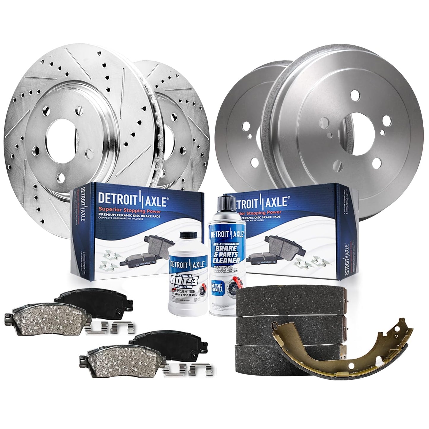 Detroit Axle - Brake Kit for Chevy GMC Silverado Sierra 1500 Tahoe Yukon XL Suburban Escalade ESV Drilled Disc Rotors Ceramic Brakes Pads Replacement : 12.99" Front & 13.58" Rear Rotor