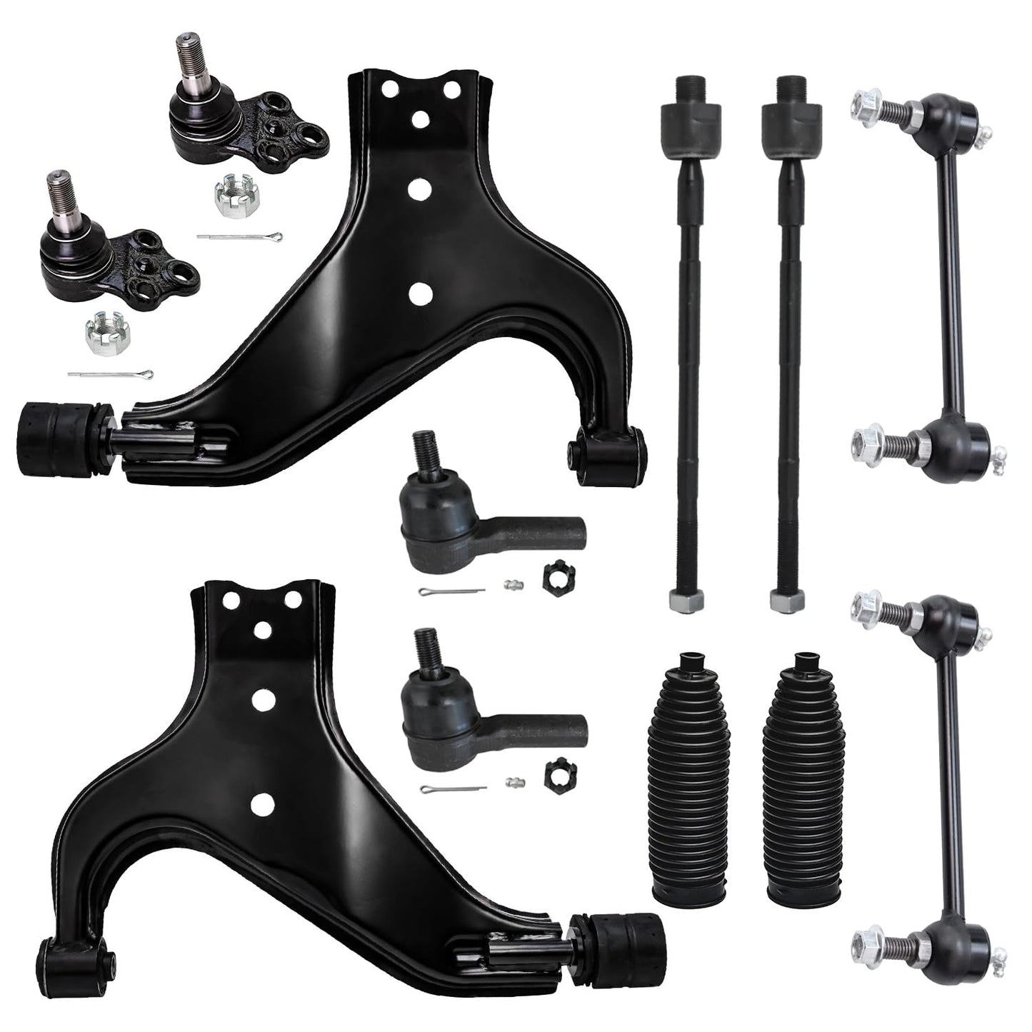 Detroit Axle - 12pc Front End Kit for 07-13 Chevy Silverado 1500 GMC Sierra | Suburban Yukon XL 1500 Tahoe Escalade ESV EXT, 2 Upper Control Arms 2 Sway Bars 4 Tie Rods 2 Lower Ball Joints 2 Boots