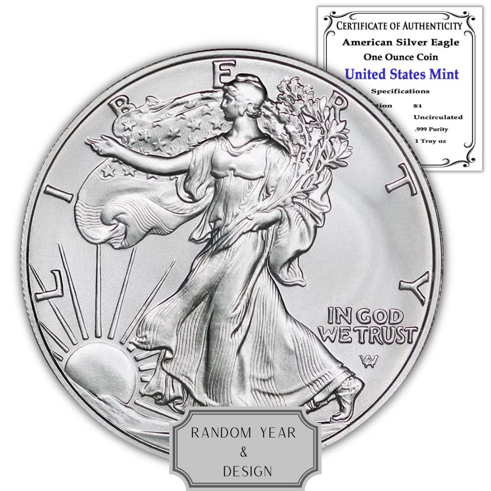 1986 - Present (Random Year) 1 oz American Silver Eagle Coin Brilliant Uncirculated (Type 1 or 2) with Certificate of Authenticity $1 Seller BU
