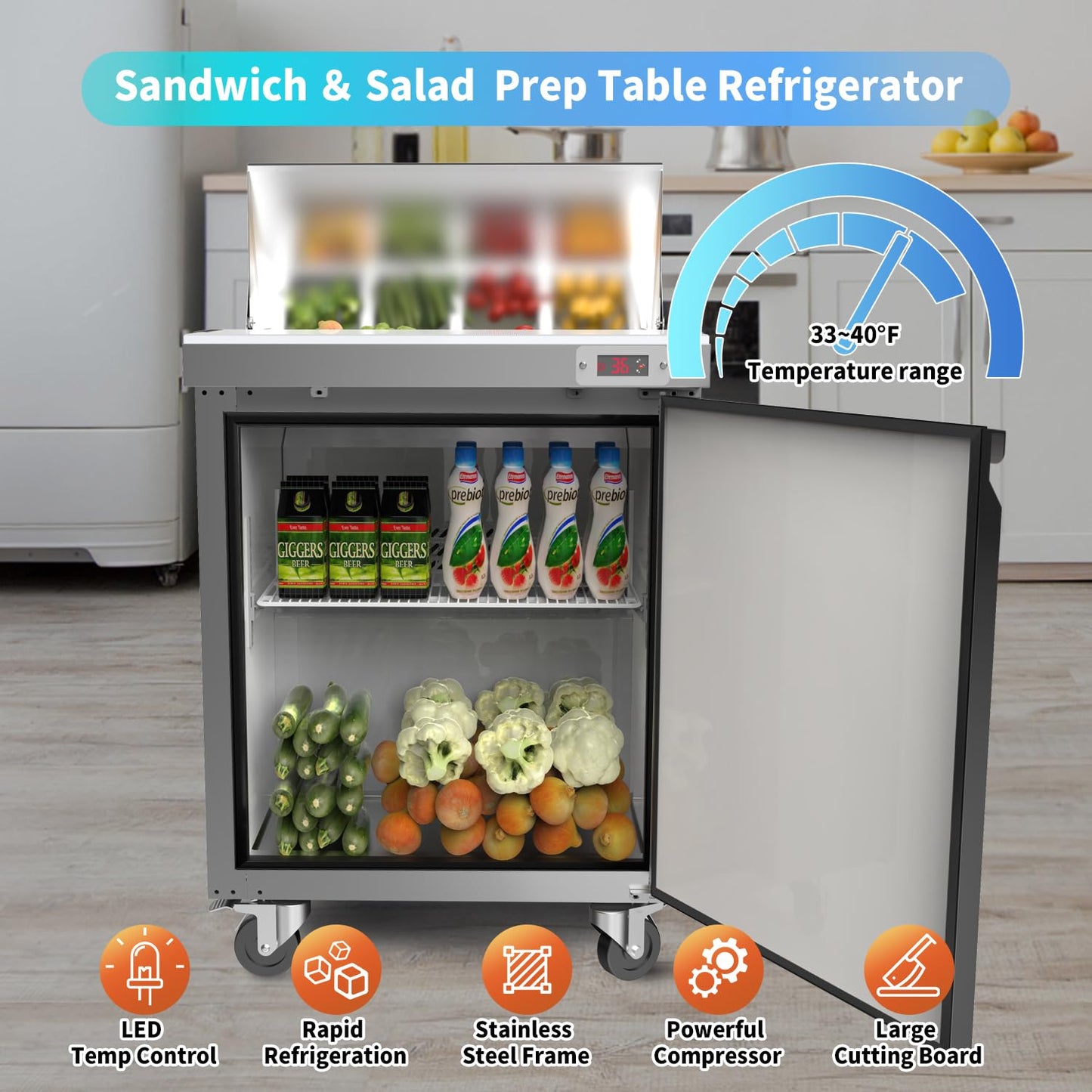 48" W Commercial Refrigerator Sandwich Salad Prep Table Refrigerator Stainless Steel with 12 Pans, Kitchen Equipment for Restaurant, Bar, Shop, Buffet, etc