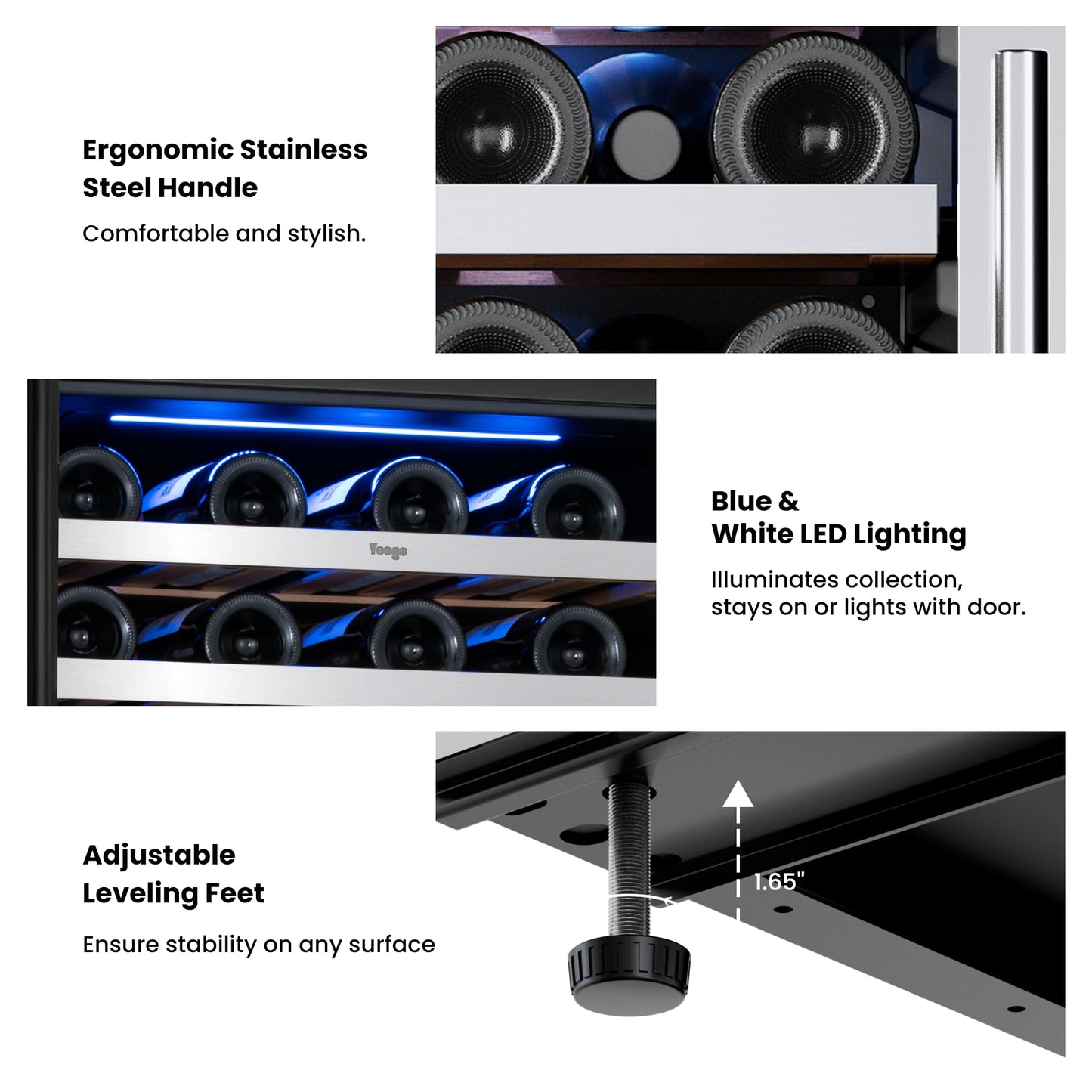 Yeego 24 Inch Wine Fridge Cooler - 52 Bottles Wine Cooler with Glass Door, 40-65℉ Built-In or Freestanding Refrigerator, Under Counter Wine Fridge for Kitchen Bar Office (Left-Hinged)