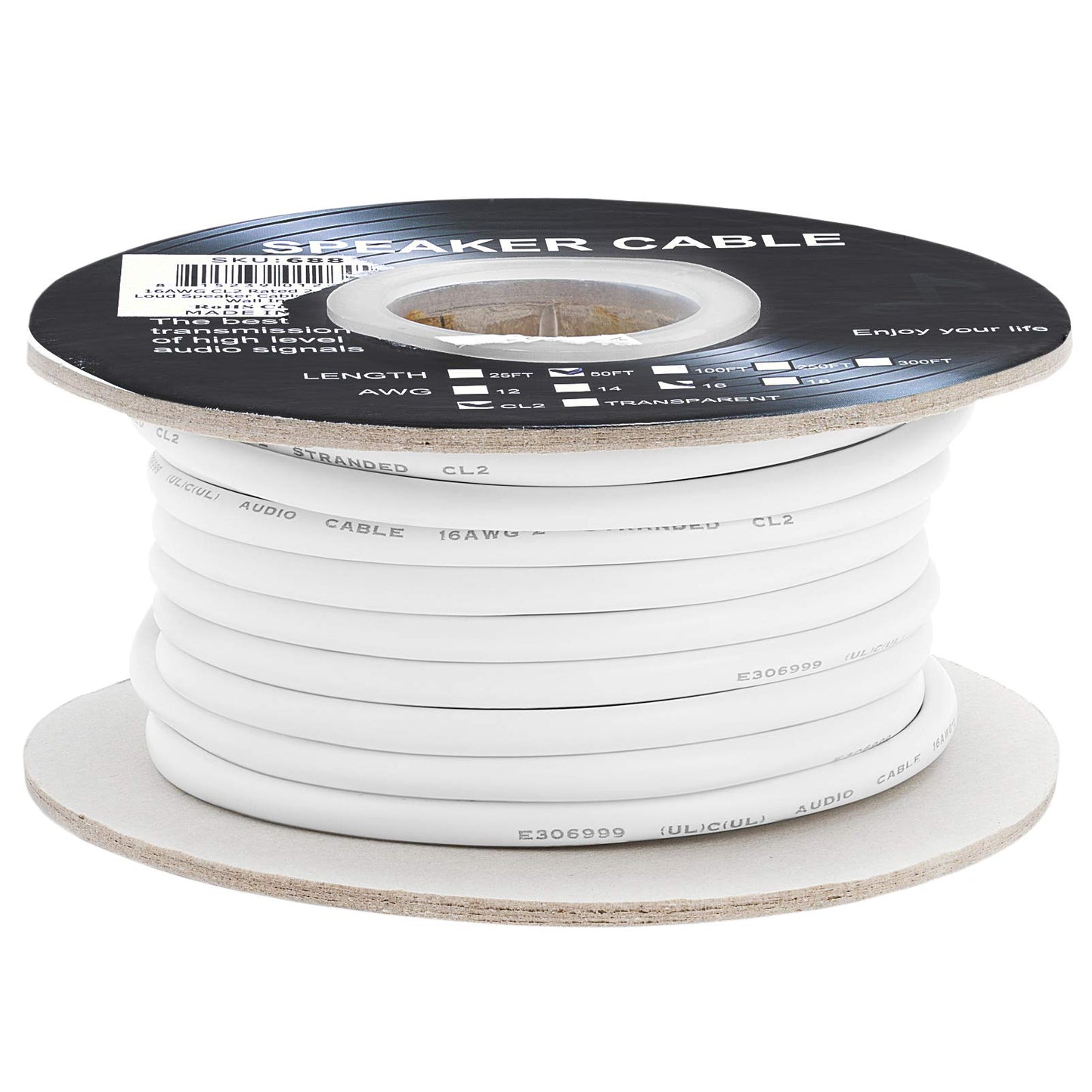 Cmple - 50FT 12AWG Speaker Wire Cable with 2 Conductor Speaker Cable (CCA) Copper Clad Aluminum CL2 Rated In-Wall Speaker Wire for Home Theater & Car Audio - 50 Feet, White