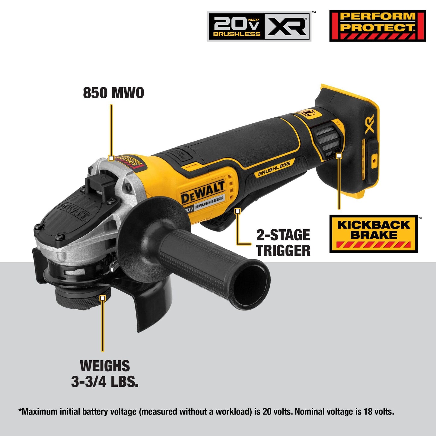 DEWALT 20V MAX Cordless 4 1/2 Inch Paddle-Switch Grinder, Bare Tool Only (DCG408B)