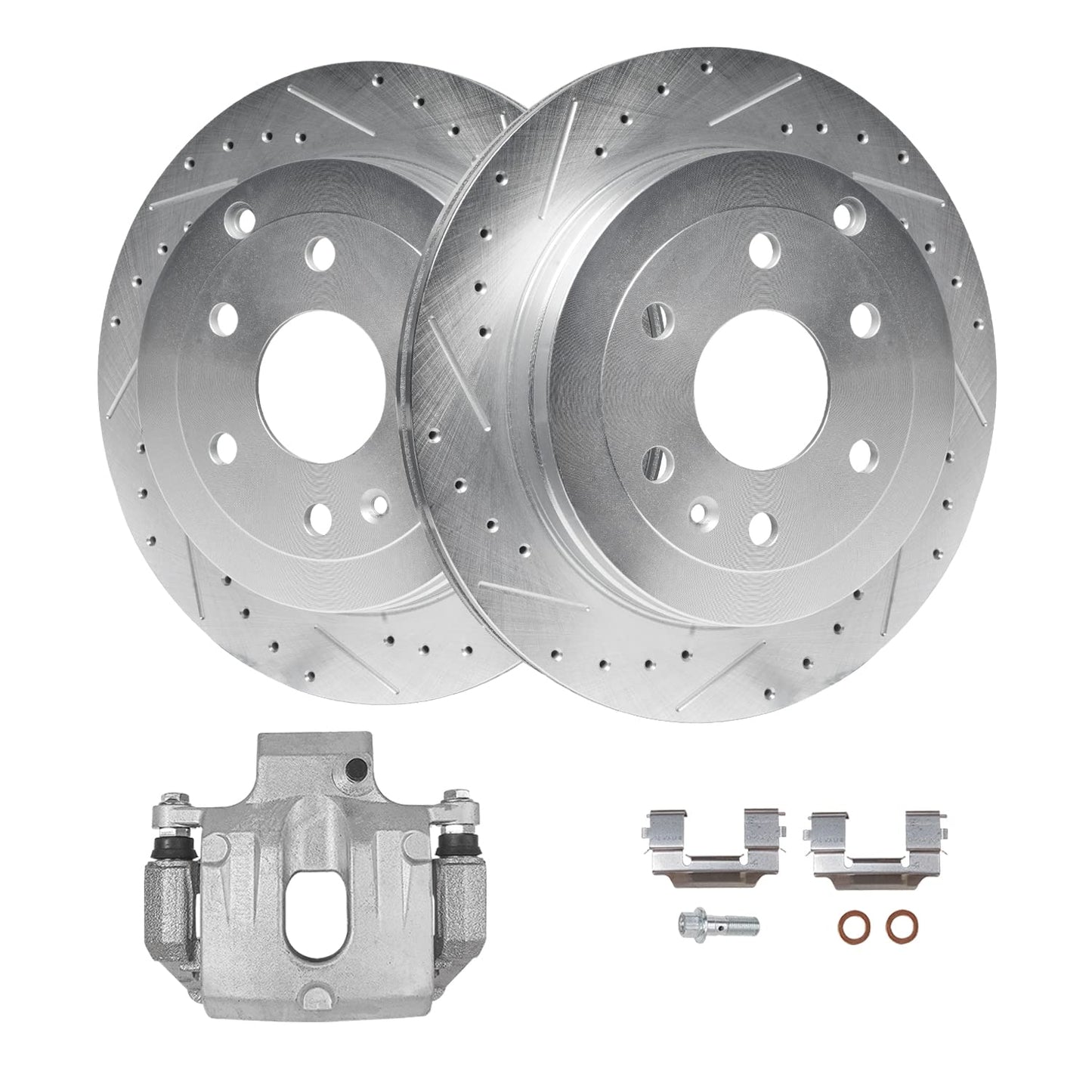 Detroit Axle - Front Brake Kit for 2006-2018 Dodge Ram 1500, 07-09 Durango Chrysler Aspen, 2019-2024 Ram 1500 Classic, Drilled and Slotted Disc Brake Rotors Ceramic Brakes Pads Replacement