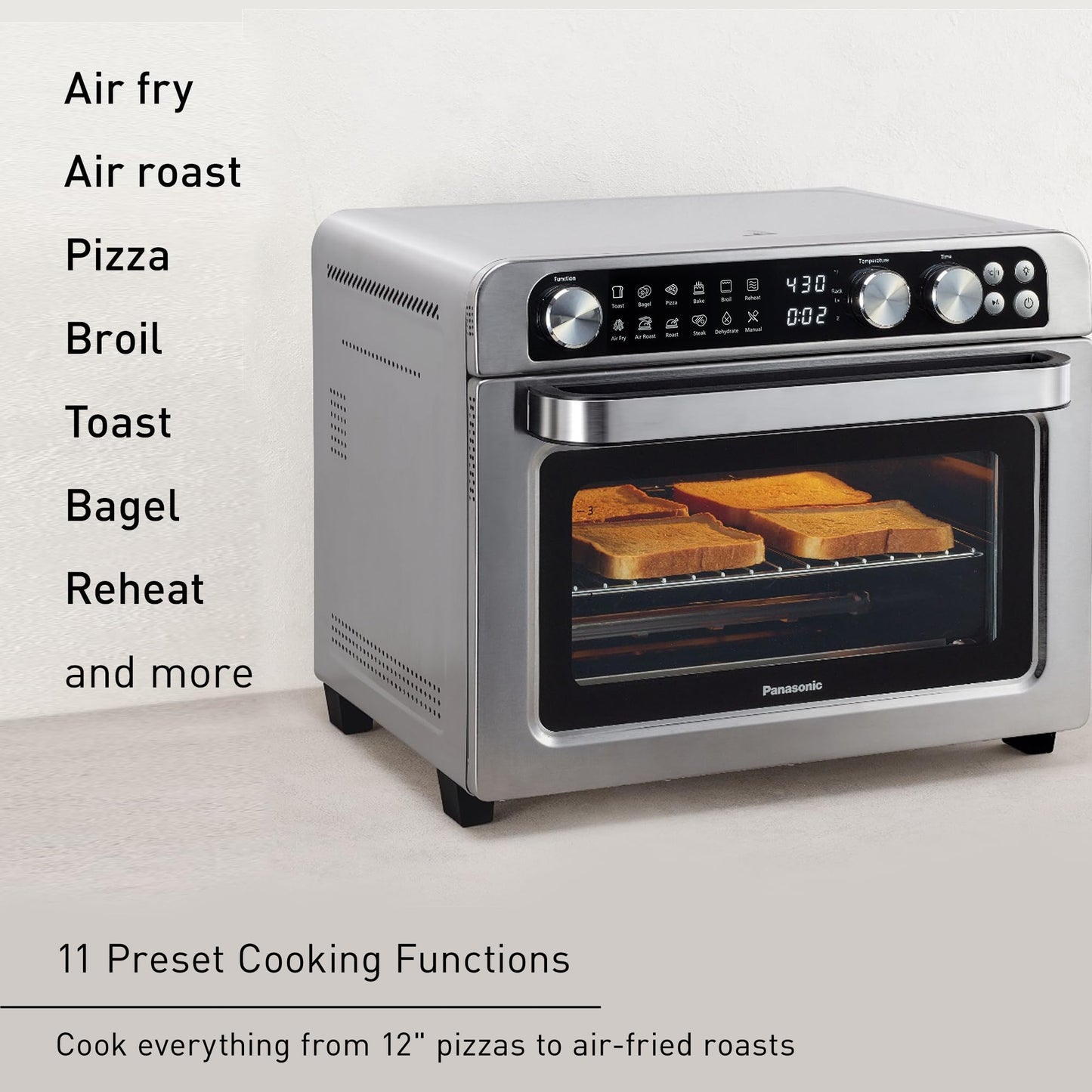 Panasonic FlashXpress Toaster Oven Countertop, 4-Slice Small Toaster Oven Compact Size with Double Infrared Heating, 6 Auto Cook Options and Precise Temperature Control, 1300W - NB-G110P (Silver)
