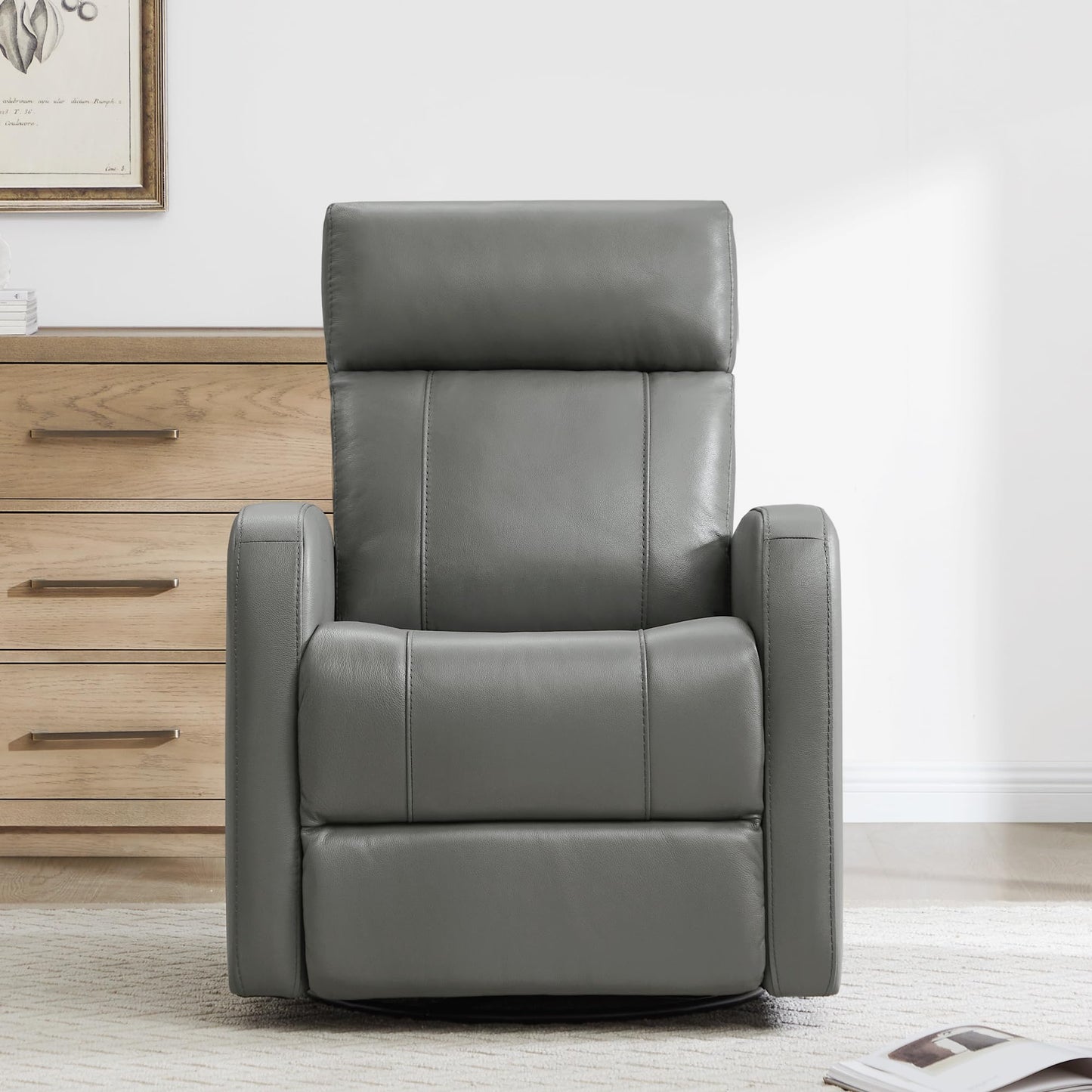CHITA Genuine Leather Power Recliner Chair for Adults, FSC Certified Electric Nursery Swivel Glider for Living Room, Camel Brown