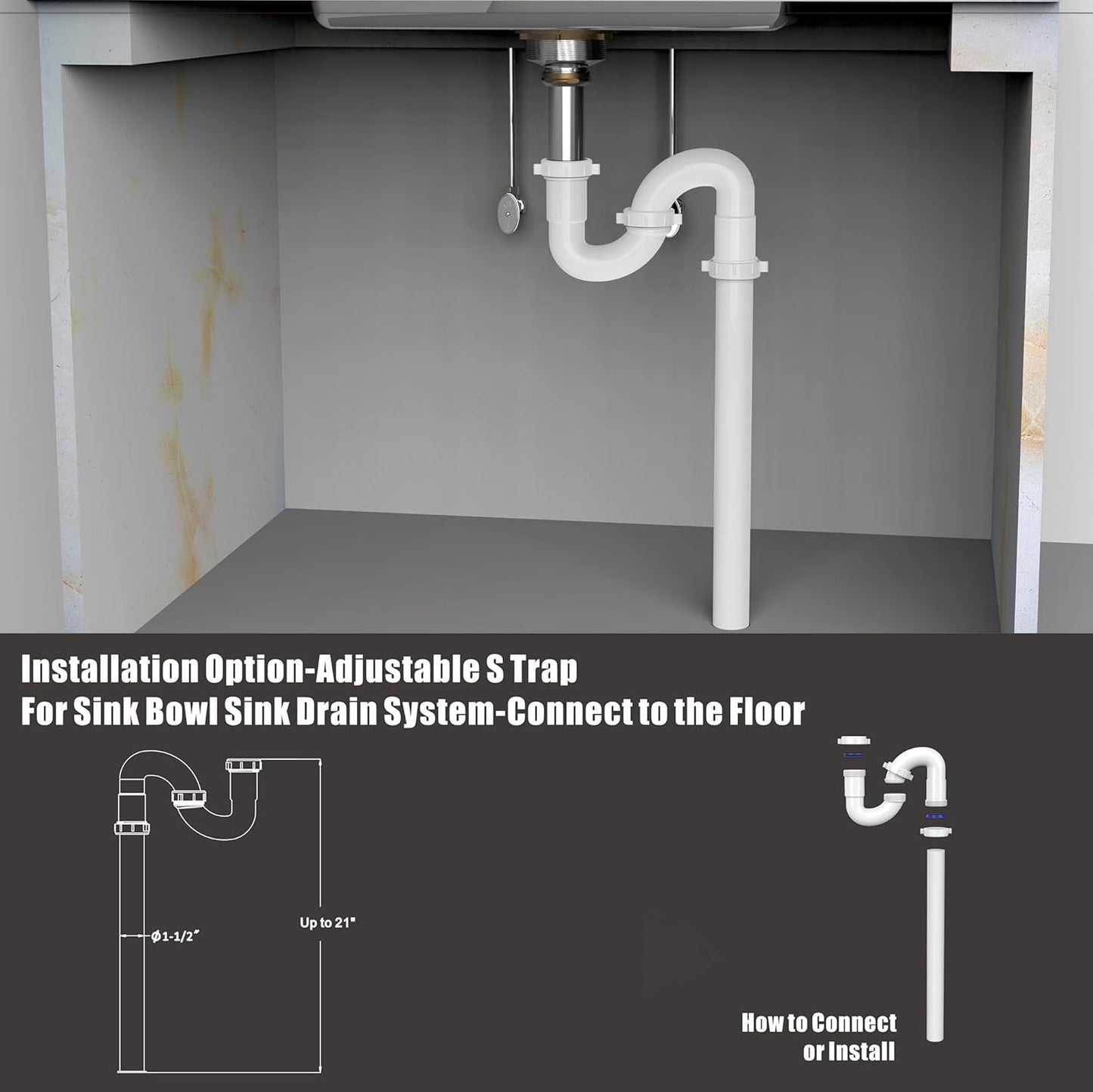 Kitchen Sink Drain Kit,1-1/2" Sink Drain Plumbing Kit - Universal P-Trap Replacement for Kitchen & Bathroom Sinks with Pipe Repair Accessories