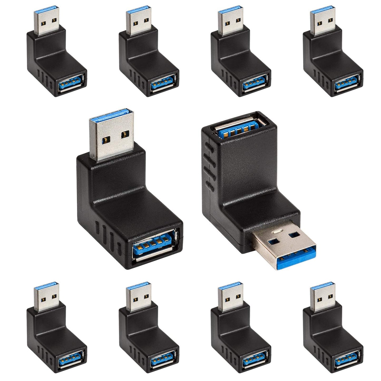 Cmple - 90 Degree USB 3.0 Male to Female Adapter Up Right Angle USB A Plug to Jack Connector Converter Extender for PC Laptop Hard Drive Keyboard Mouse Charger - 10 Pack