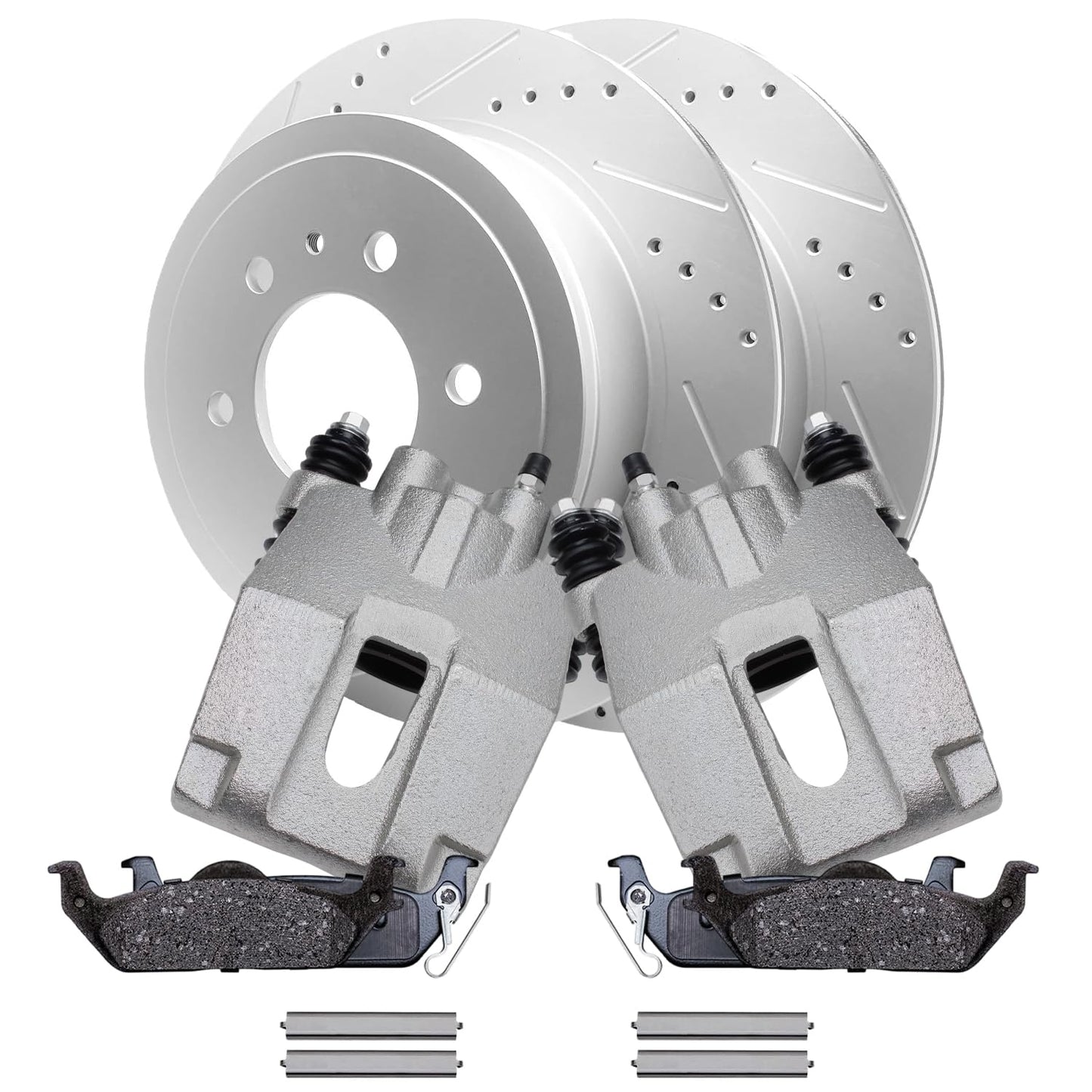 Detroit Axle - Front Brake Kit for Chevy GMC Silverado Suburban Sierra Savana Express 1500 Tahoe Yukon XL Cadillac Escalade ESV EXT Drilled Slotted Disc Brake Rotors Ceramic Brakes Pads Replacement