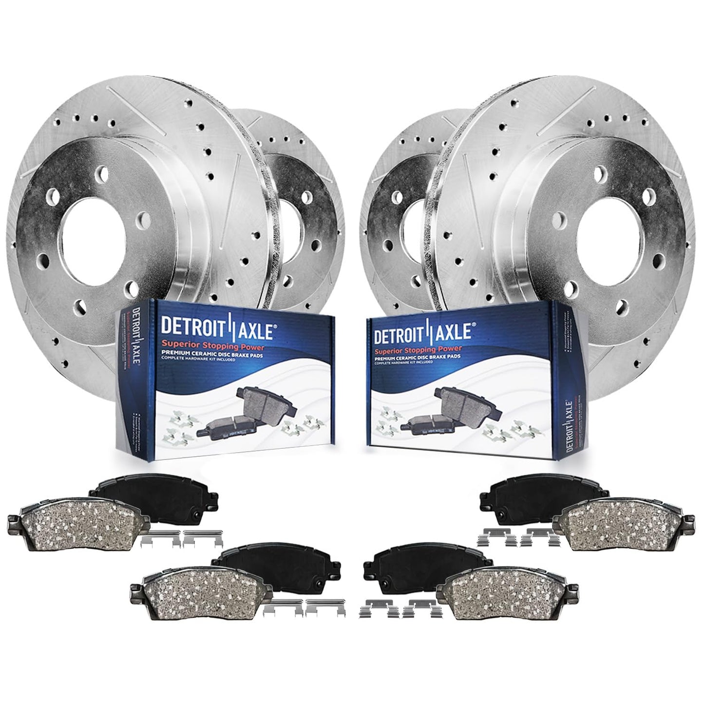 Detroit Axle - Brake Kit for 2011-2020 Jeep Grand Cherokee Dodge Durango Replacement Front & Rear Drilled & Slotted Disc Brake Rotors Ceramic Brakes Pads : 12.99" inch Rotor