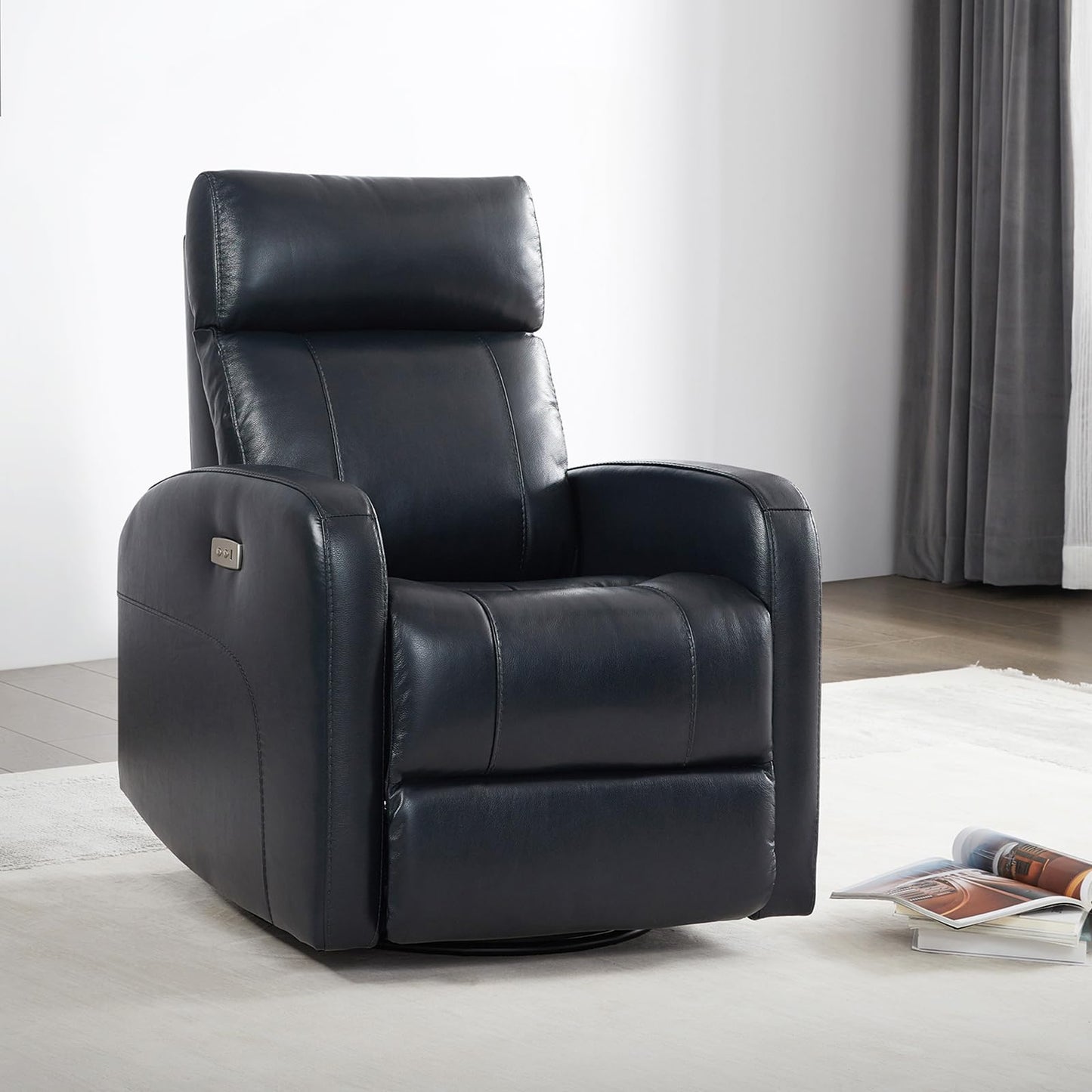 CHITA Genuine Leather Power Recliner Chair for Adults, FSC Certified Electric Nursery Swivel Glider for Living Room, Camel Brown