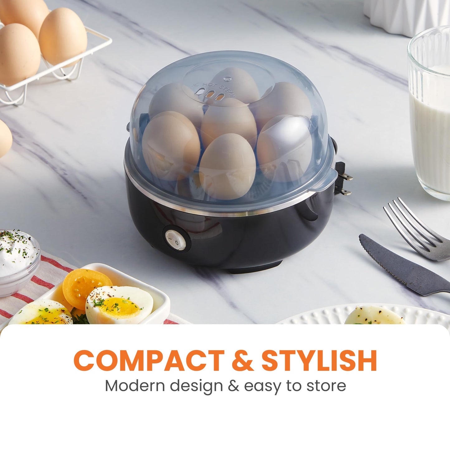 Elite Gourmet EGC115B Easy Egg Cooker Electric 7-Egg Capacity, Soft, Medium, Hard-Boiled Egg Cooker with Auto Shut-Off, Measuring Cup Included, BPA Free, Classic Black