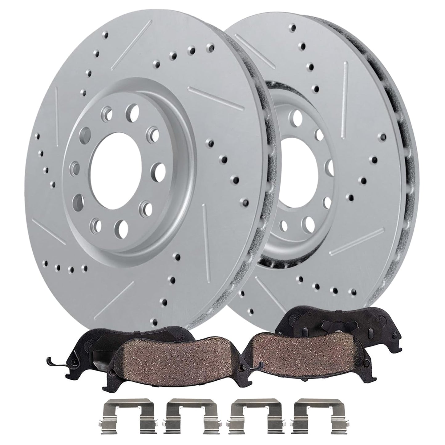 Detroit Axle - Front Brake Kit for 2012-2022 Ford F-250 Super Duty, 2013-2022 Ford F-350 Super Duty, 14.29" inch Drilled and Slotted Disc Brake Rotors Ceramic Brakes Pads Replacement