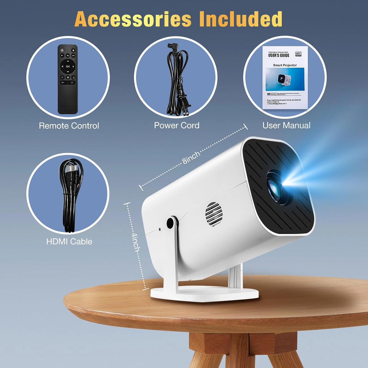 【Built-in APPS & Electric Focusing & 210° Rotation】Mini Projector With Wifi And Bluetooth, Smart Video Projector, Movie Projector for Bedroom, Supports Smartphones/TV Stick/PS5/iPad/Laptop/HDMI/USB