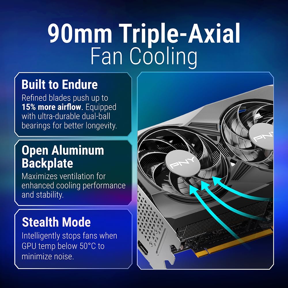 PNY NVIDIA GeForce RTX™ 5070 Ti OC Triple Fan, Graphics Card (16GB GDDR7, 256-bit, Boost Speed: 2572 MHz, PCIe® 5.0, HDMI®/DP 2.1, 2.98-Slot, Blackwell Architecture, DLSS 4)