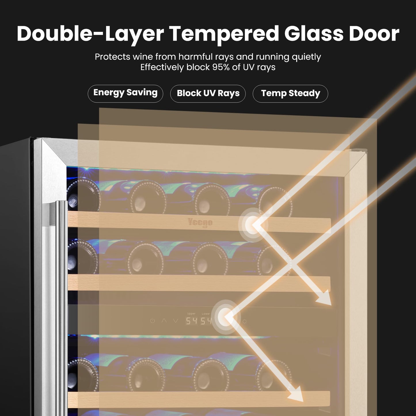 Yeego Wine Fridge Cooler - 15 Inch Dual Zone Wine Fridge Hold 28 Bottles, 40-65°F Wine Refrigerator Glass Door, Built in, Freestanding Under Counter Fridge for Beer Soda Drink Home Bar Office