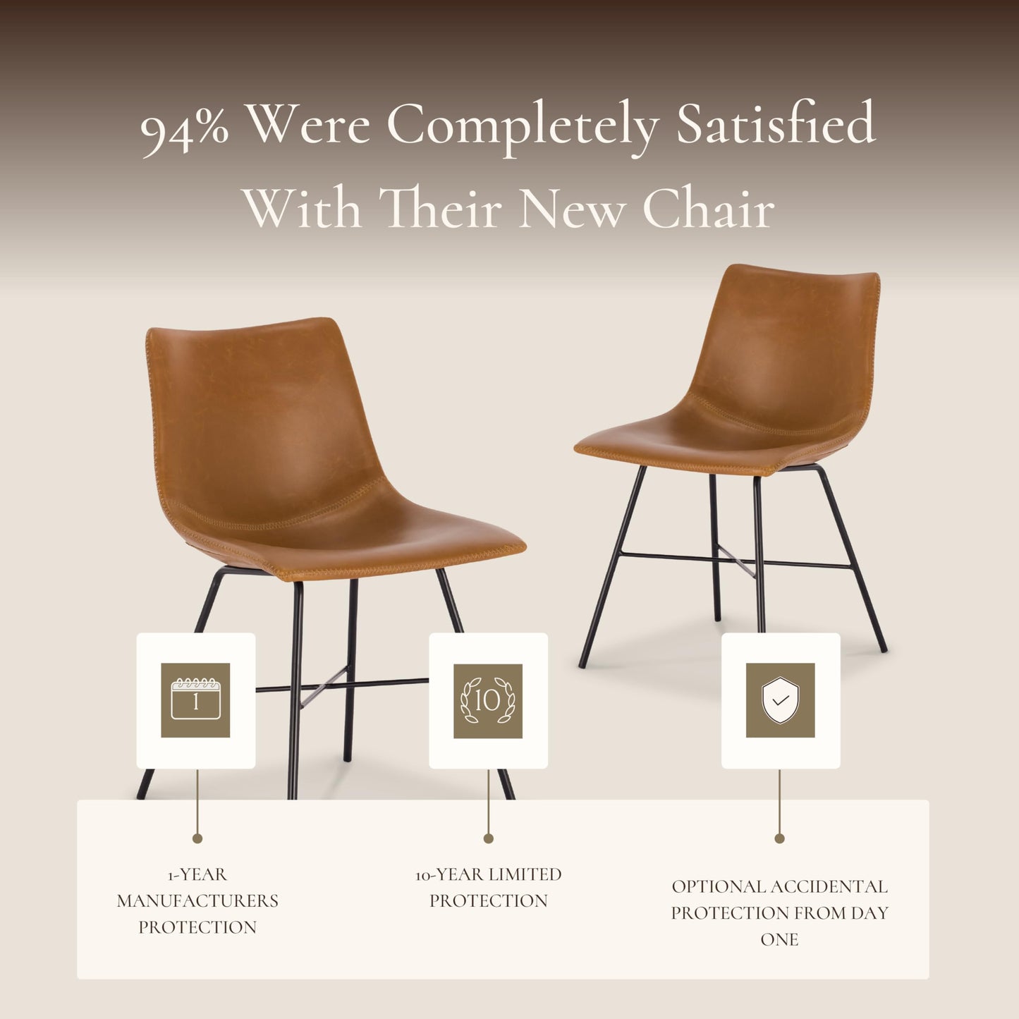 POLY & BARK Paxton Leather Counter Stools 24 Inches – Set of 2 - Counter Height Bar Stools with Back – Modern Barstools for Kitchen Island or Counters – Faux Leather & Matte Black Steel Base – Tan