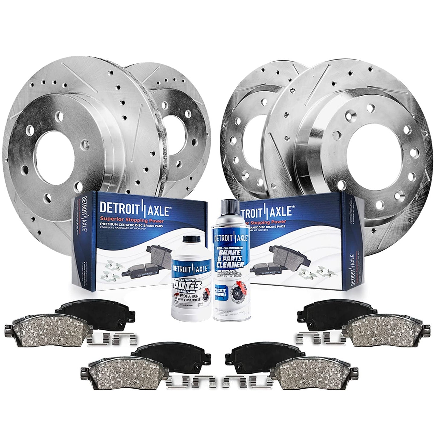 Detroit Axle - Rear Brake Pads for 2019-2024 Chevy Silverado 1500 GMC Sierra 1500, 2021-2024 Tahoe Suburban Yukon XL Cadillac Escalade ESV, Canyon LYRIQ Colorado, Ceramic Brake Pads with Hardware