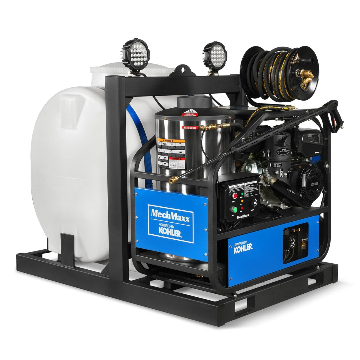 MechMaxx 4000 PSI 4 GPM Kohler E-Start Engine Hot Water Pressure Washer Skid Mounted with 245 Gal Tank, Model HPW40KBT