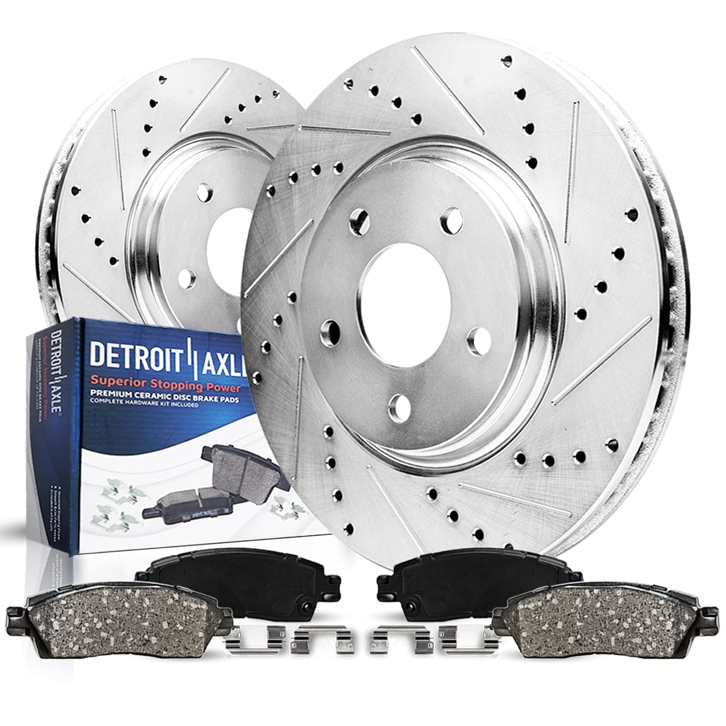 Detroit Axle - Rear Brake Kit for Chevy Silverado Sierra 1500 Suburban Yukon XL Tahoe Escalade ESV Drilled & Slotted Brake Rotors Ceramic Brakes Pads