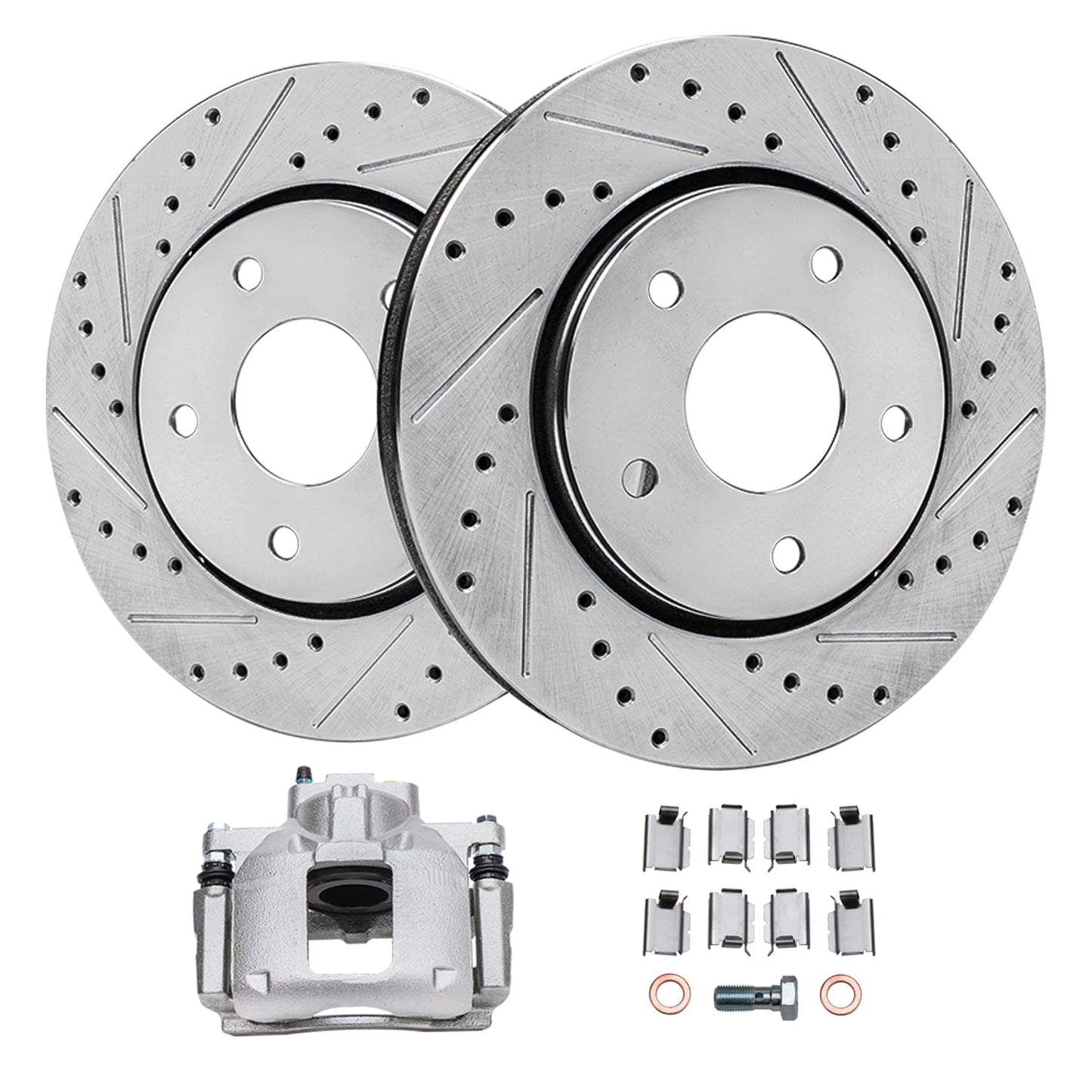 Detroit Axle - Front Brake Kit for Chevy GMC Silverado Sierra 2500HD 3500, Avalanche 2500, Sierra 3500HD, Express Savana 3500 4500 Drilled Disc Brakes Rotors Ceramic Brake Pads Replacement:12.8" inch