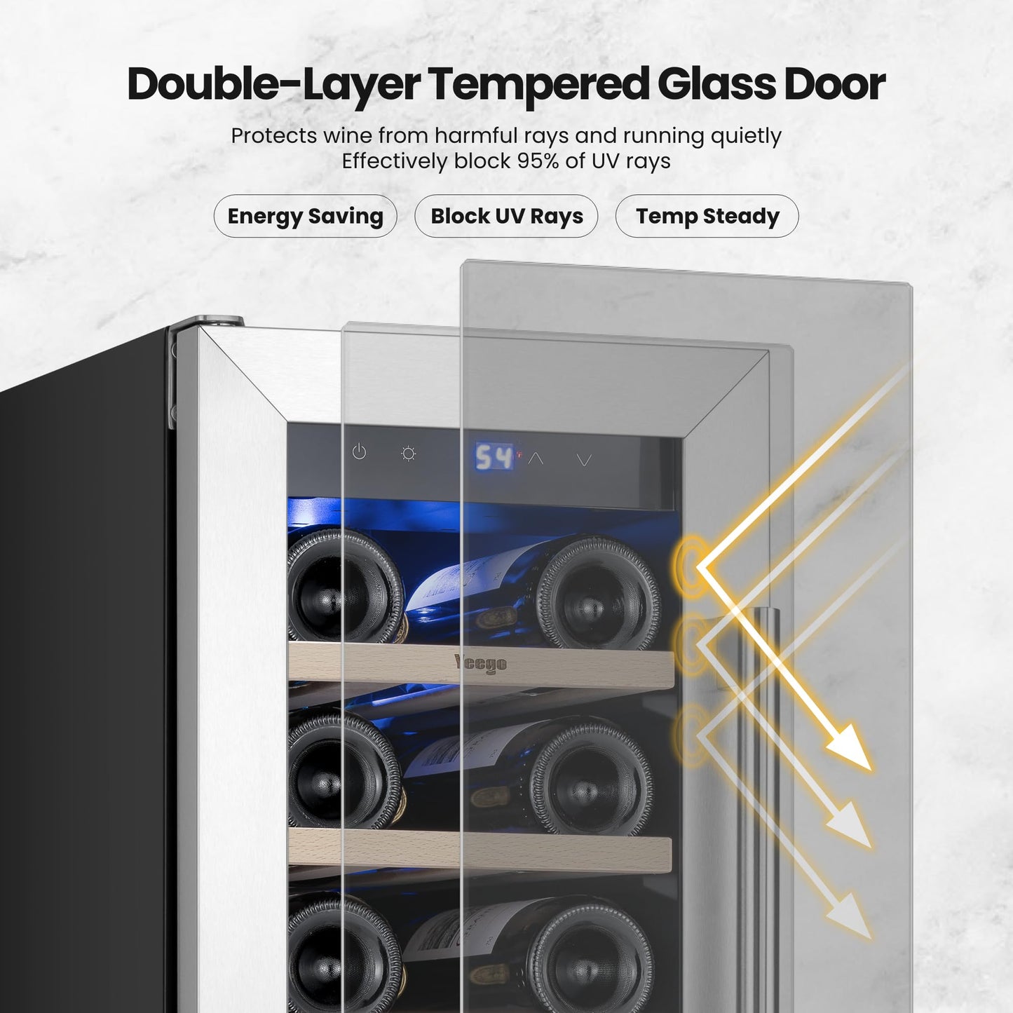 Yeego 24 Inch Wine Fridge Cooler - 52 Bottles Wine Cooler with Glass Door, 40-65℉ Built-In or Freestanding Refrigerator, Under Counter Wine Fridge for Kitchen Bar Office (Left-Hinged)