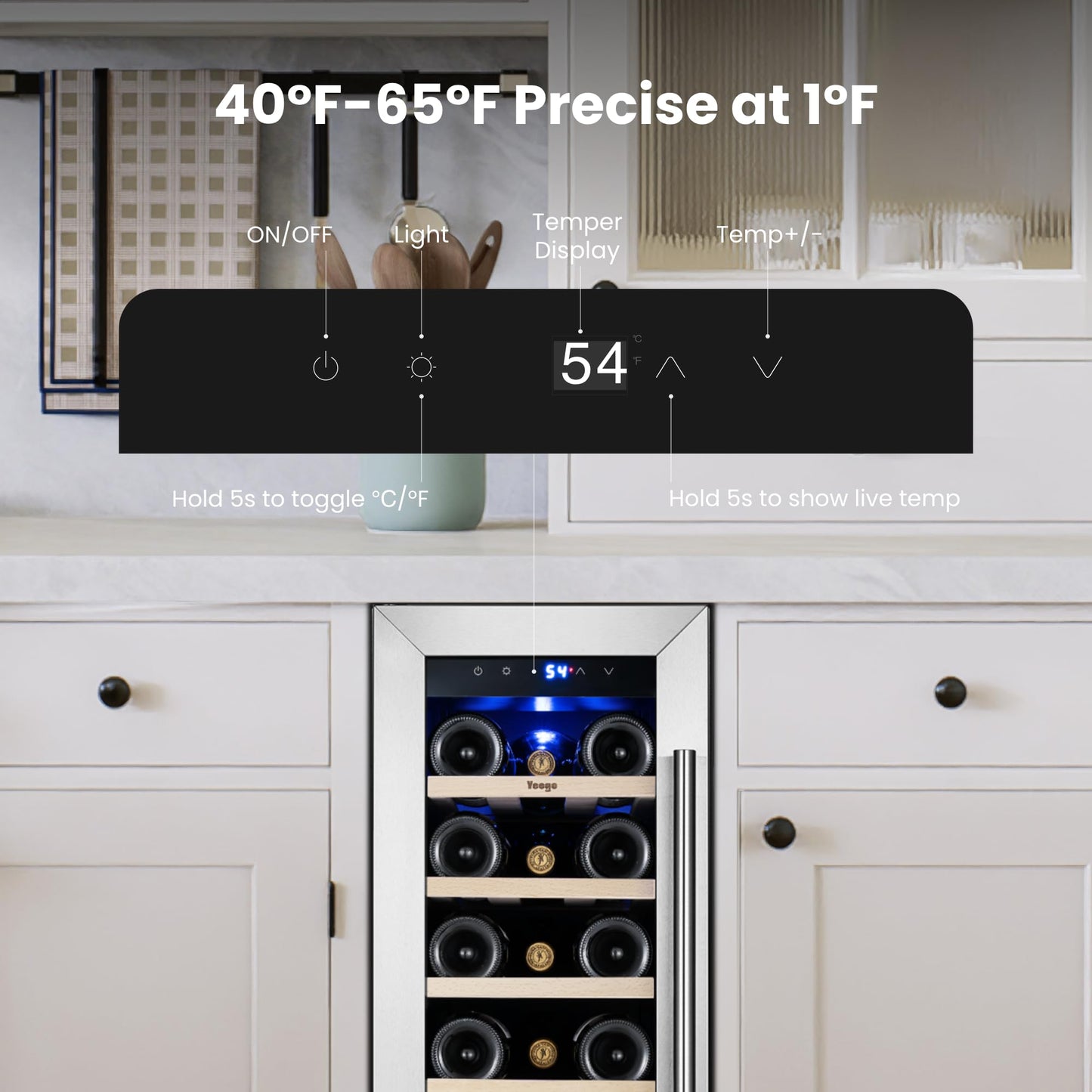 Yeego 24 Inch Wine Fridge Cooler - 52 Bottles Wine Cooler with Glass Door, 40-65℉ Built-In or Freestanding Refrigerator, Under Counter Wine Fridge for Kitchen Bar Office (Left-Hinged)