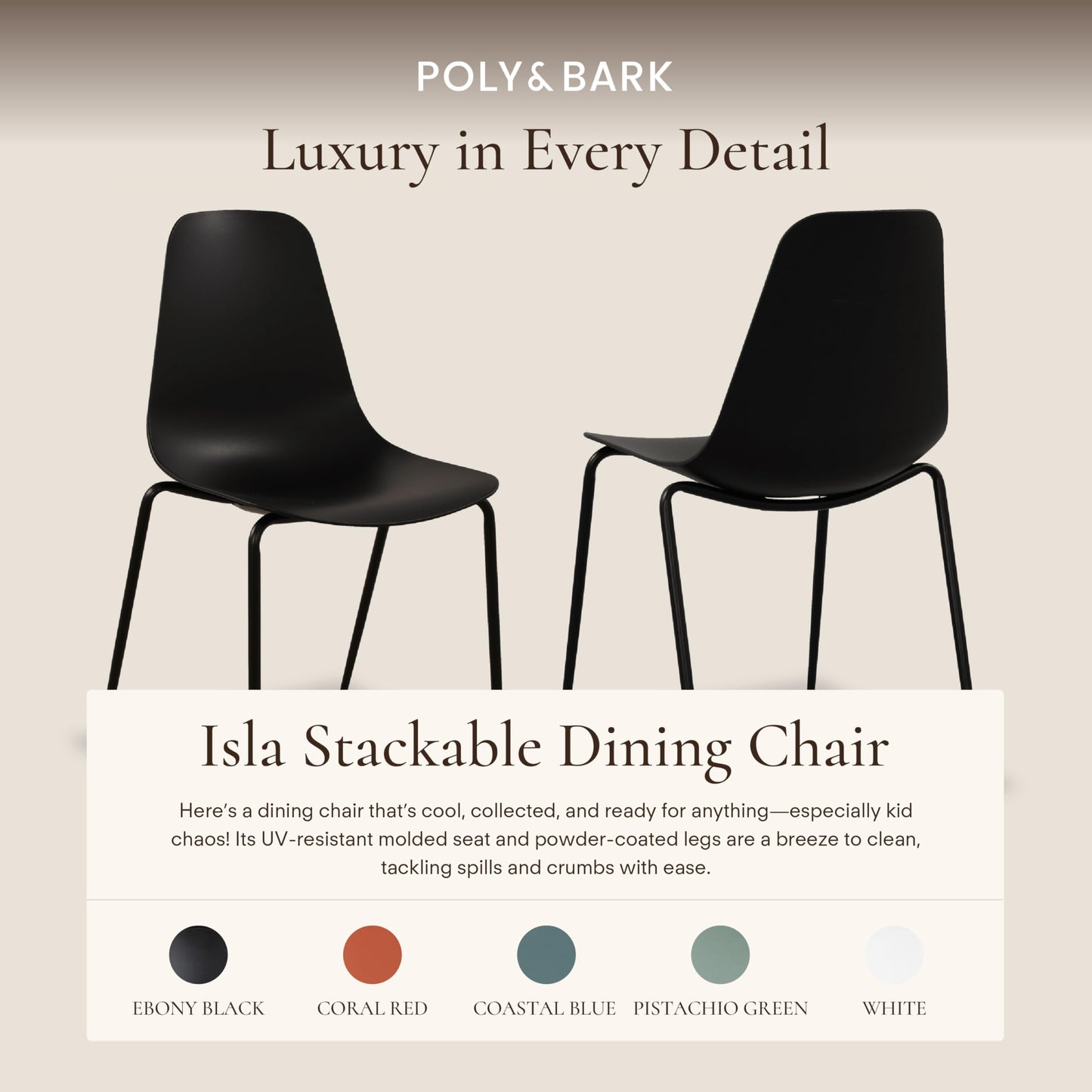 POLY & BARK Isla Modern Dining Chairs Set of 4 – Mid Century Modern Plastic Dining Chair with Metal Legs – Kitchen & Dining Room Chairs – Indoor/Outdoor – White