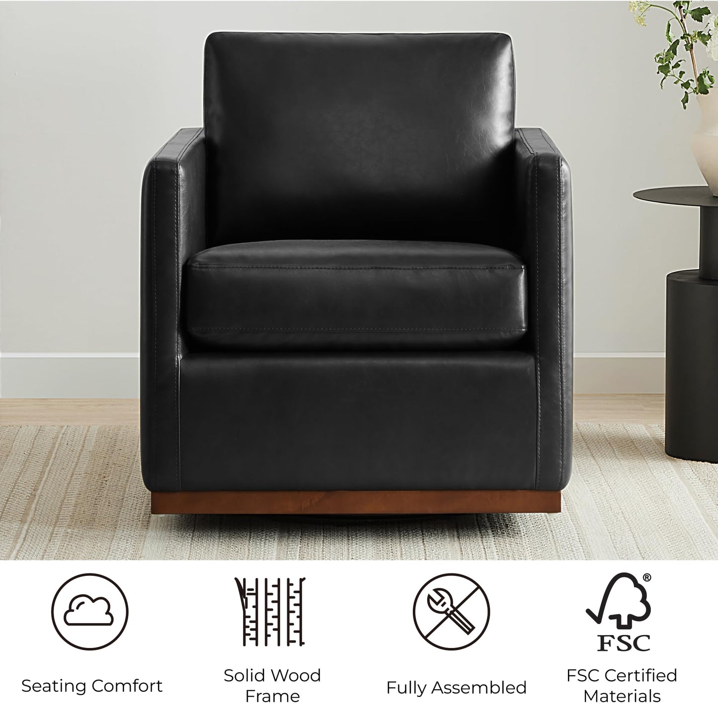 CHITA Genuine Leather Swivel Accent Chair, FSC Certified Mid Century Modern Arm Chair for Living Room and Bedroom, Fully Assembled, Saddle