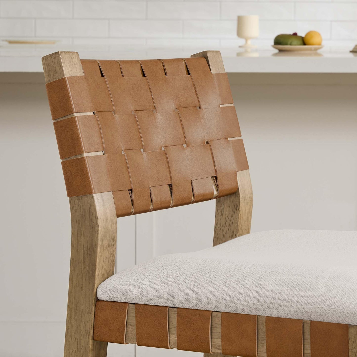 CHITA Woven Bar Stools Set of 2, 26" Counter Height Bar Stools with Backrest, Handwoven Counter Stools with Wood Frame for Kitchen Island & Home Bar, Saddle Brown