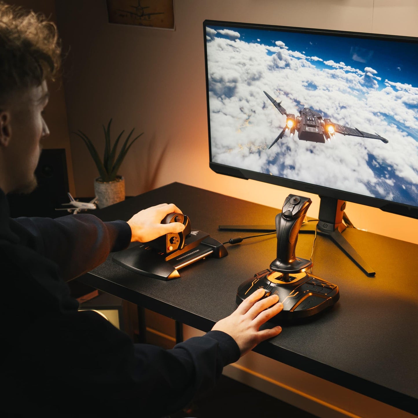Thrustmaster T16000M FCS Space Sim Duo Combat Flight Sim Joystick - PC | Dual Hall-Effect sticks, 32 programable buttons, weighted bases, 8-way hat switch, 4 axes, twist rudder, integrated throttle