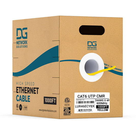 DG Cat6 Riser (CMR), 1000ft, Unshielded, 23AWG, Solid Bare Copper, Up to 10Gb Speeds, No Spline, Faster-Easier Terminations, 550MHz, ETL Listed, Indoor/Home/Commercial Use, Bulk Ethernet Cable, Black