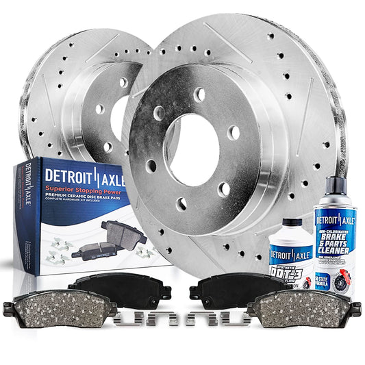 Detroit Axle - Front Brake Kit for 2010 2011 2012 2013 2014 2015 2016 2017 2018 2019 2020 Ford F-150 Expedition Lincoln Navigator, Drilled Slotted Disc Brake Rotors Ceramic Brakes Pads Replacement