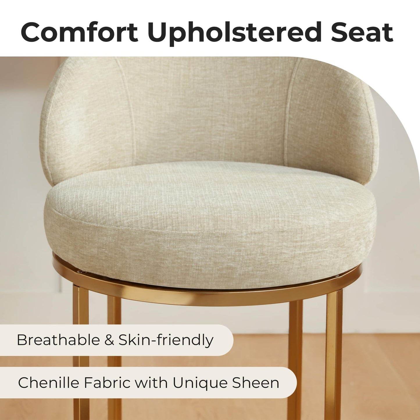 CHITA Swivel Counter Height Bar Stools Set of 3, Upholstered Bar Chairs with Backrest, Sturdy Metal Base, 26.8" Seat Height for Kitchen Island & Home Bar, Sand