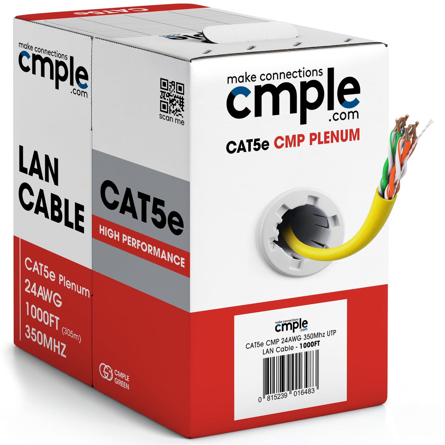 Cmple - Cat5e Plenum Cable 1000ft, CMP, Blue 350MHz Gigabit Ethernet Solid Network Internet Bulk UTP