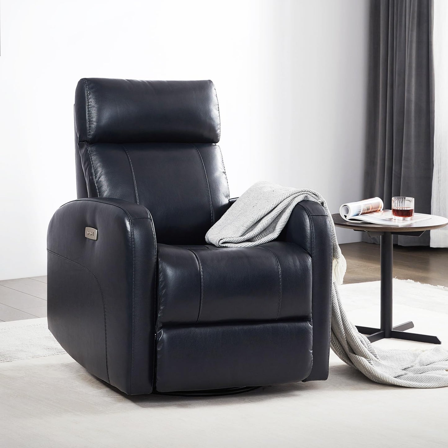 CHITA Genuine Leather Power Recliner Chair for Adults, FSC Certified Electric Nursery Swivel Glider for Living Room, Camel Brown