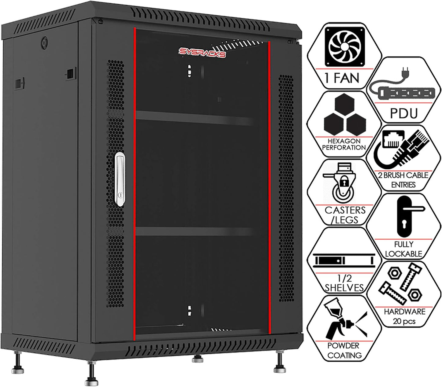 Server Rack – Wall Mount Rack - Locking Cabinet for Network - Electronics - Security - Audio - Video - AV Equipment - Data Rack - Legs/Power Strip/Shelf/Fan - 24-Inch Deep Sysracks… (15U)
