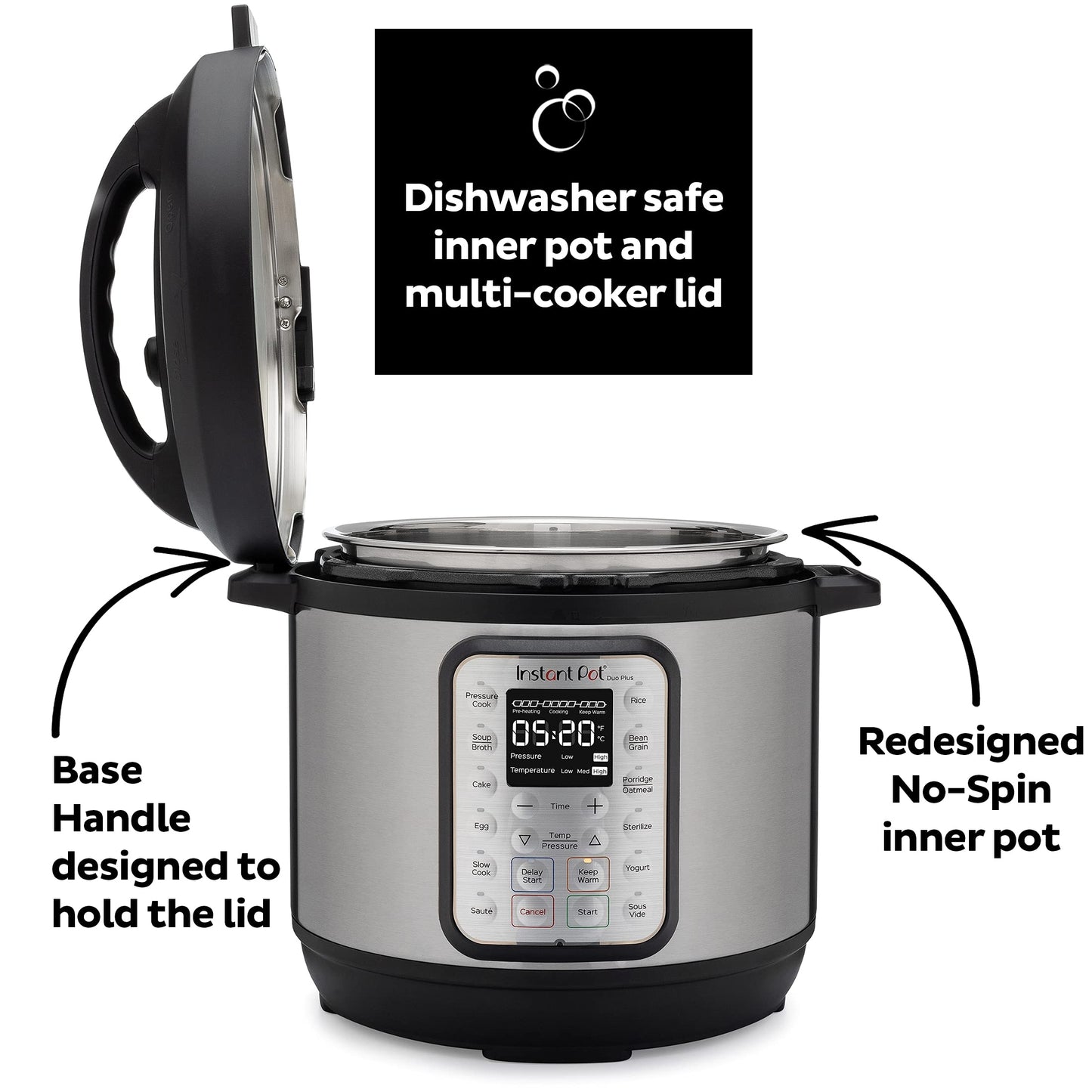 Instant Pot Duo Plus 9-in-1 Multicooker, Pressure Cooker, Slow Cook, Rice Maker, Steamer, Sauté, Yogurt, Warmer & Sterilizer, Includes App with Over 800 Recipes, Stainless Steel, 6 Quarts