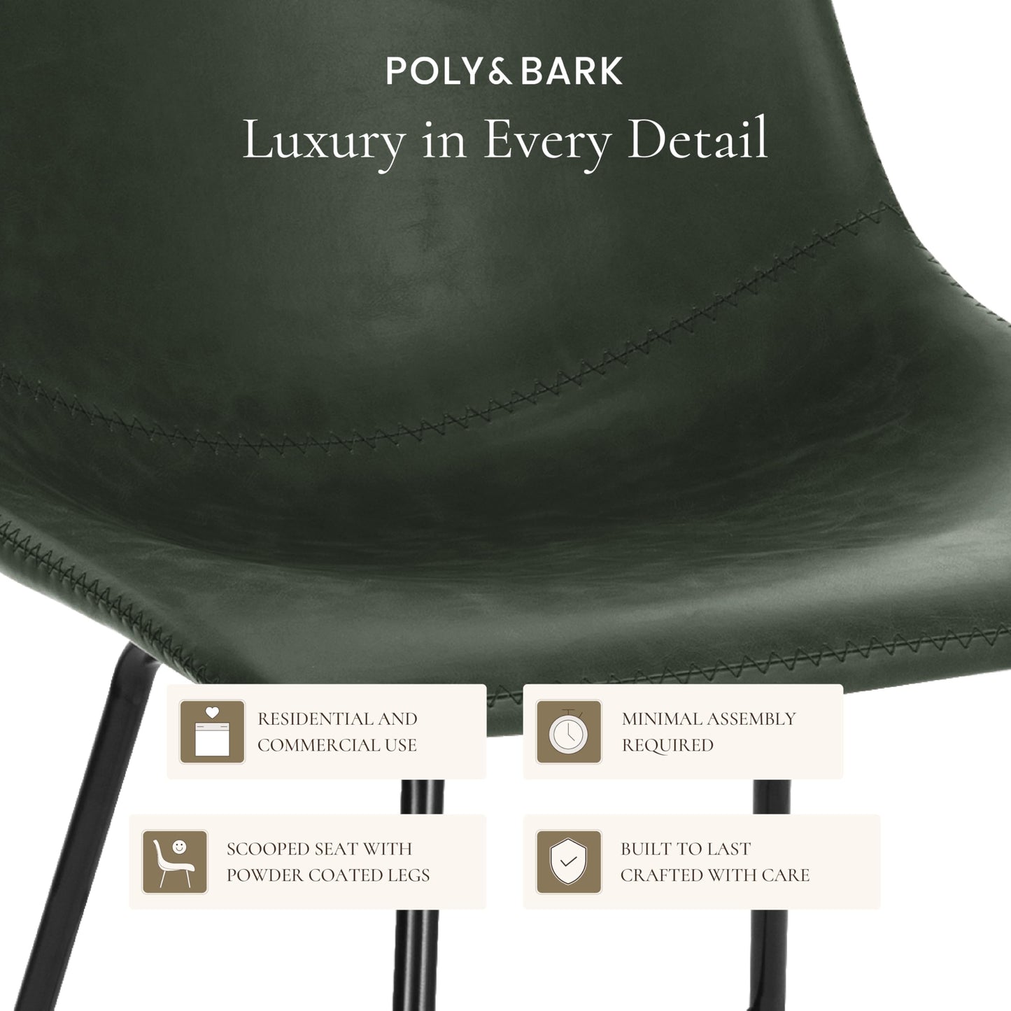 POLY & BARK Paxton Leather Counter Stools 24 Inches – Set of 2 - Counter Height Bar Stools with Back – Modern Barstools for Kitchen Island or Counters – Faux Leather & Matte Black Steel Base – Tan