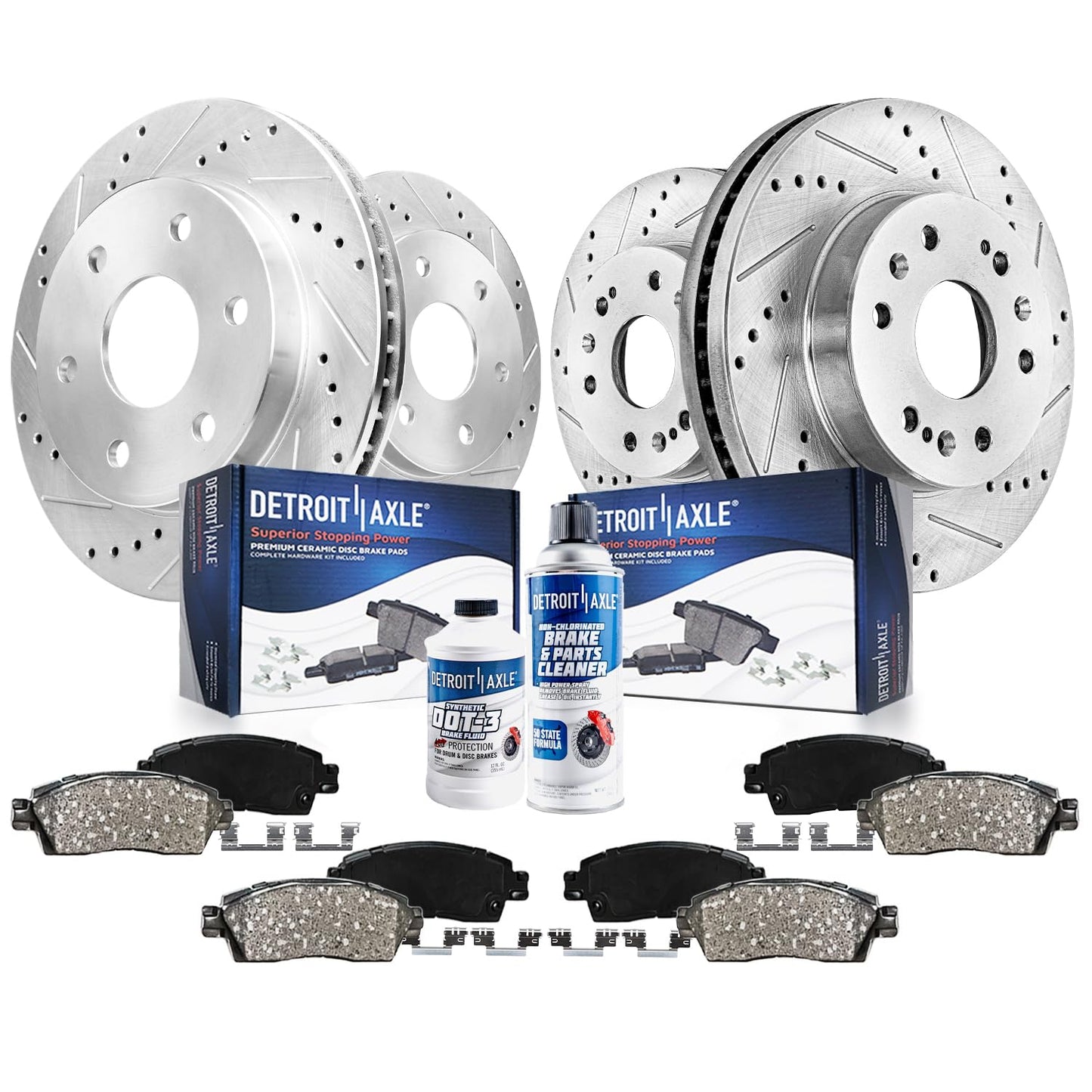 Detroit Axle - Brake Kit for Chevy GMC Silverado Sierra 1500 Tahoe Yukon XL Suburban Escalade ESV Drilled Disc Rotors Ceramic Brakes Pads Replacement : 12.99" Front & 13.58" Rear Rotor