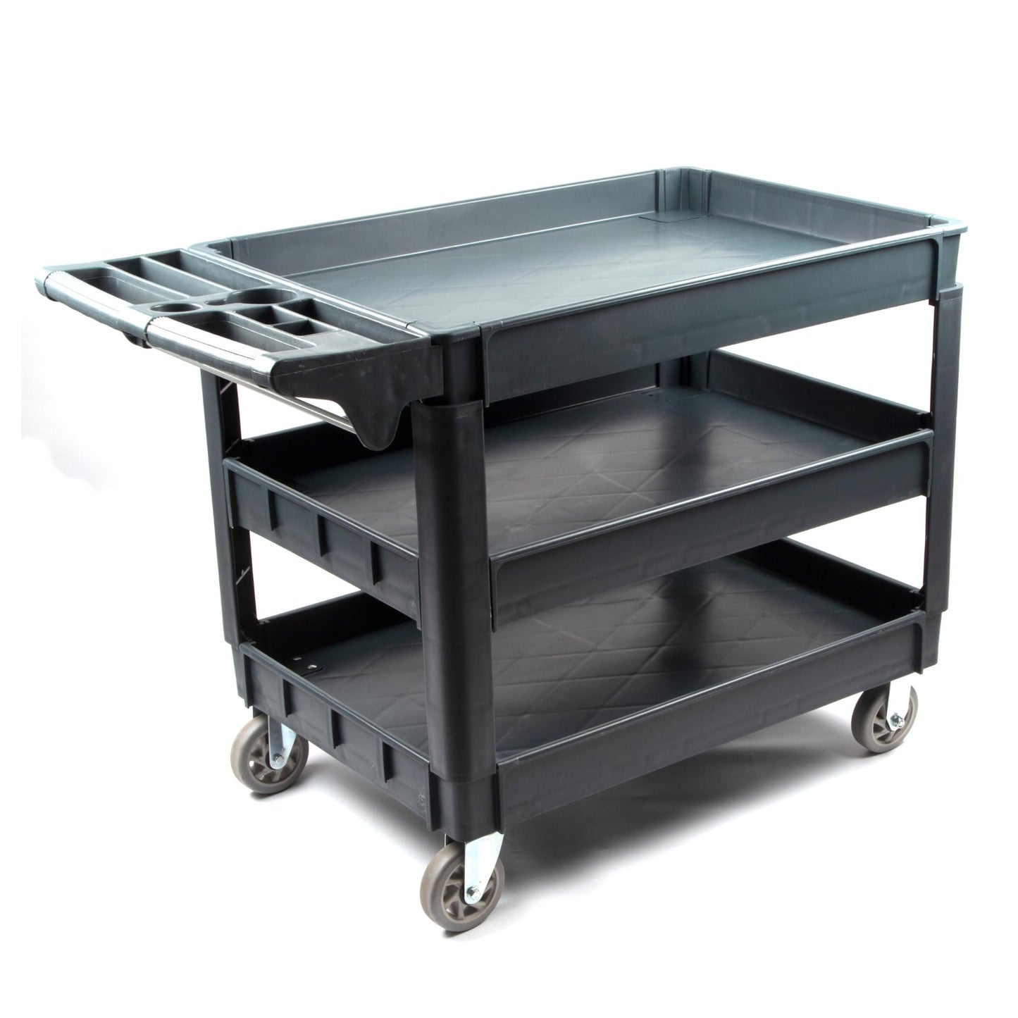 600 lbs Heavy Duty Rolling Utility Service Cart with Wheels, 3-Tier HDPE Deep Shelves, 5" Caster Wheels for Warehouse/Garage/Restaurants/Offices (SC3500D)